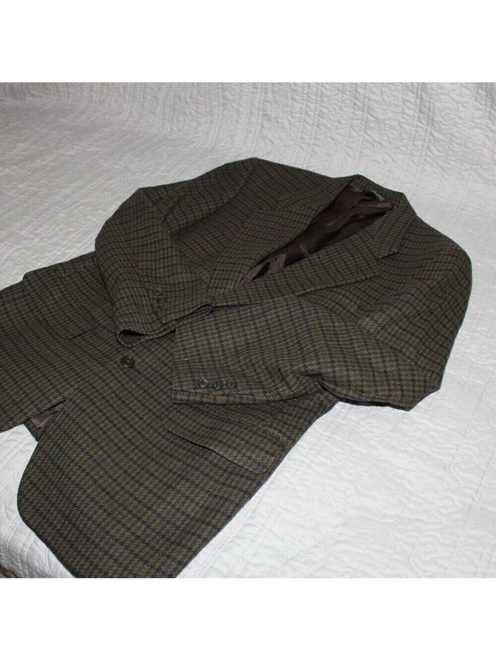 Burberrys Mens Vintage Sport Coat Wool Green Navy Houndstooth see measurements - Picture 4 of 14
